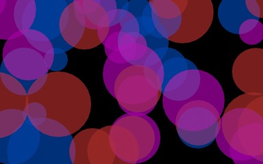 Multicolored translucent circles on a dark background. Red tones. 3D illustration