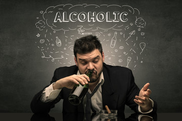 Loser drunk man with drinking, drug, hangover, alcoholic drugs concept
