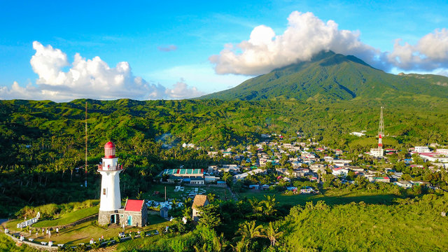 Drone shot of Basco Lighthouse in the province of Batanes, Philippines	