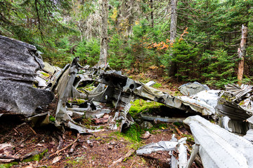 St Donat, Quebec, Canada October 5, 2018: Memorial of the 1943 Saint-Donat Liberator III Crash. The crash on the black mountain killed 24 people‍, the worst accident in Canadian military aviation.