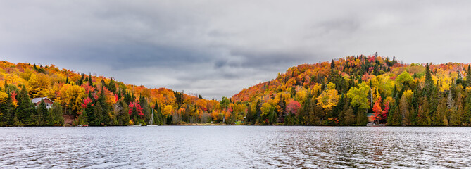 Fall colors in cottage country in the Laurentians, Quebec, Canada.