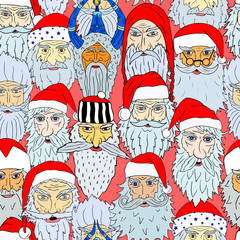Seamless Christmas pattern of Santa Claus heads from different countries