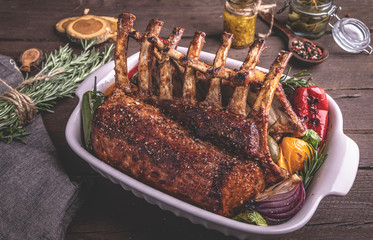 Grilled roasted Rack of lamb with vegetables. © koss13