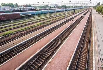 Fototapeta na wymiar Railway tracks near the station