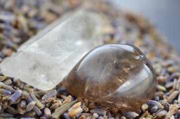 Clear Quartz Point & Tumbled Dark Smokey. Premium quality crystal Smoky Quartz, crystal point stone bundle. Clear and Smoky Set