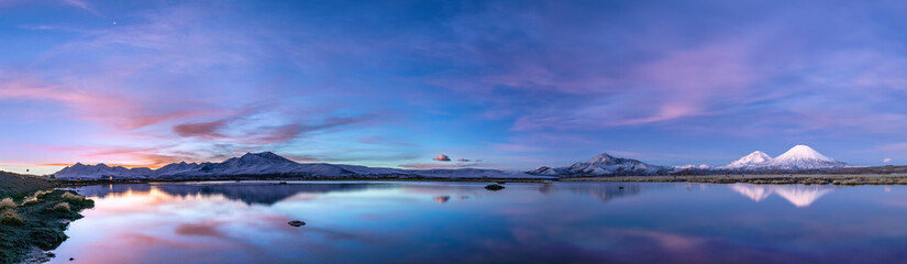 The great views of Lauca National Park landscape with its reflections over the Cotacotani Lagoons...