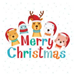 Decoration of Merry Christmas Lettering with Animals, New Year, Xmas, Festive, Holiday