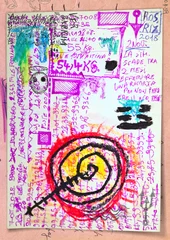 Zelfklevend Fotobehang Handschriften, tekeningen en schetsen met esoterische, astrologische en alchemistische tekens en symbolen © Rosario Rizzo