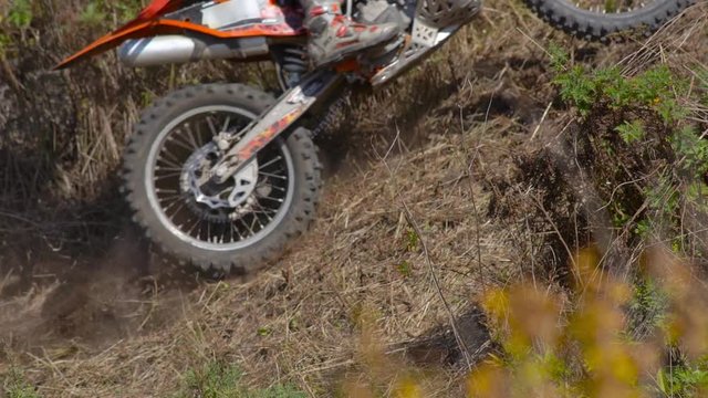 Superslowmotion shot of an enduro motorcycle race