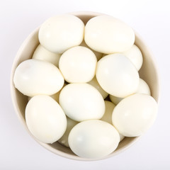 Boiled Egg in bowl on white background. Protein Source