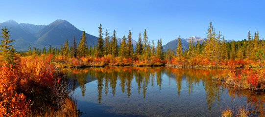Panoramic view of Vermilion lakes  landscape in Banff national park