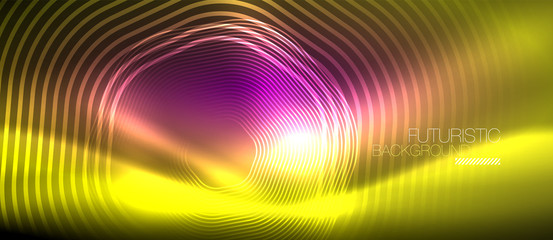 Neon glowing lines, magic energy space light concept, abstract background wallpaper design