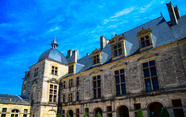 Architecture of the inner courtyard of the magnificent Chateau de Hautefort in Aquitaine, France