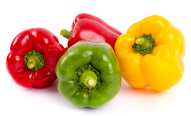 Yellow, Red, and Green pepper isolated on white background