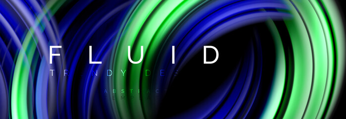 Background abstract design, flowing mixing liquid color waves on black