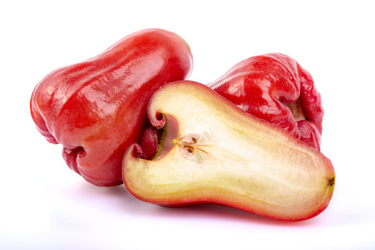 Fresh rose apple with slice isolated on white background