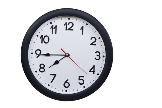 Time concept with black clock at a quarter to eight