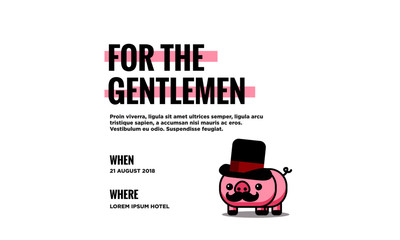 For the Gentlemen Invitation Cute Capitalist Pig with Moustache and Hat Illustration