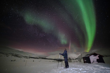 Cross-country skiing under the Aurora