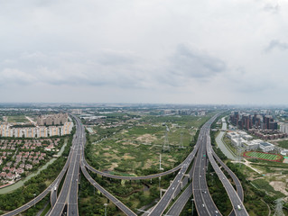 Aerial view of highway and overpass