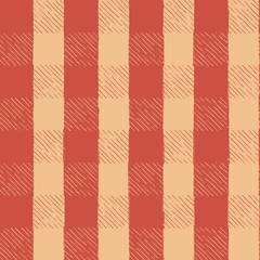 Seamless Vector Hand Drawn Inky Sketch Light Orange & Red Gingham Picnic Pattern