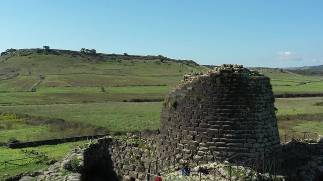 Video from above, aerial view of the ancient Santu Antine Nuraghe. Santu Antine (in Torralba) is one of the largest nuraghi (ancient megalithic edifices) in Sardinia. 