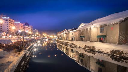 Fototapeta na wymiar Otaru Canal during winter in Hokkaido, Japan