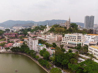 Macau cityscape with Penha hill and church