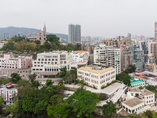Fototapeta na wymiar Aerial view of Penha hill and church in Macau