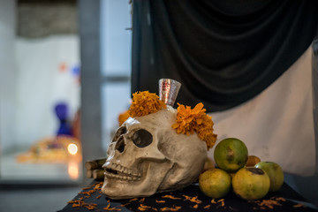 mexican altar, day of the dead, candles, papel picado, calaveras, halloween, catrinas, veladores, dark, terror, horror stories, ghosts, religion, cult, devils, los angeles, saints, mexican art