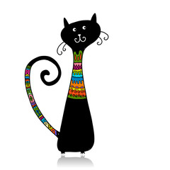 Black cat in cozy sweater, sketch for your design