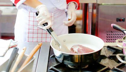 Chef preparing food, meal, in the kitchen, chef cooking, Chef decorating dish, chef at work