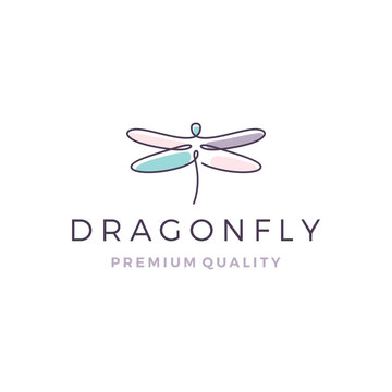 dragonfly logo vector line outline monoline icon illustration