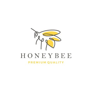 honey bee logo vector line outline monoline icon illustration