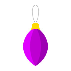 Oblong Christmas ball. Violet. Vector.
