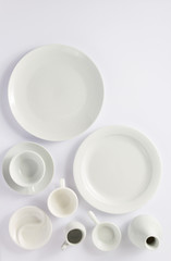 set of dishes on white background