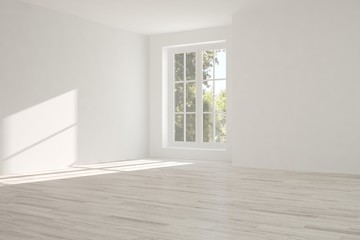 White empty room. Scandinavian interior design. 3D illustration
