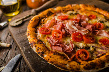 Rustic old style vintage pizza