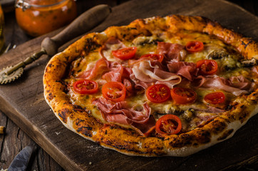 Rustic old style vintage pizza