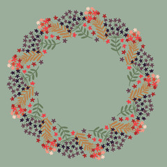 Christmas Wreath with Round Frame for Cards Design Vector Layout with Copyspace Can be use for Decorative Kit, Invitations, Greeting Cards, Blogs, Posters, Merry Christmas and Happy New Year.