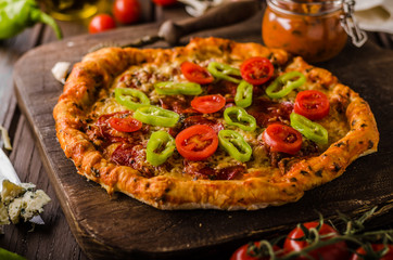 Rustic old style vintage pizza