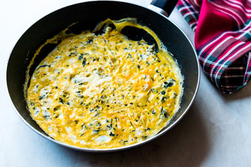 Omelette with Cream Cheese and Chives in Pan / Labneh