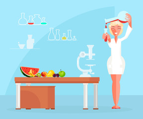 Dietician doctor testing food products in lab. 