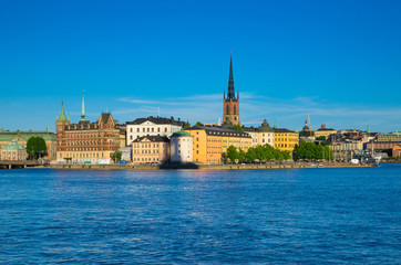 Fototapeta na wymiar Riddarholmen island with Riddarholm Church spires, Stockholm, Sweden