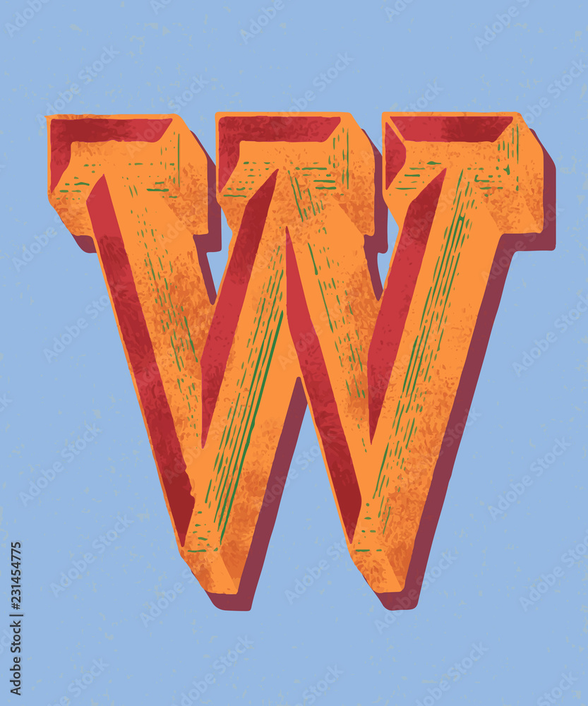 Sticker Capital letter W vintage typography style