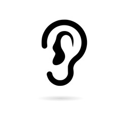 Black Human ear icon on white - obrazy, fototapety, plakaty