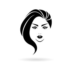 Black Women hair style icon, logo women face on white background 