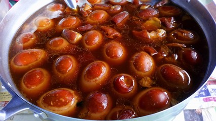 Thaifood..make from egg and pork in Sweet Brown Sauce...In the big pot.