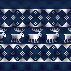 Fototapeta na wymiar A knitted sweater with Reindeer. Seamless vector background. Christmas pattern. Can be used for wallpaper, textile, invitation card, wrapping, web page background.