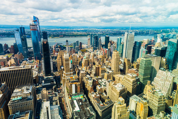 Fototapeta premium MANHATTAN, NEW YORK CITY. Manhattan skyline and skyscrapers aerial view from Empire State Building. New York City, USA..